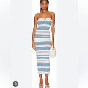 Song of Style Selima Striped Tube Dress in Blue and Cream Multi